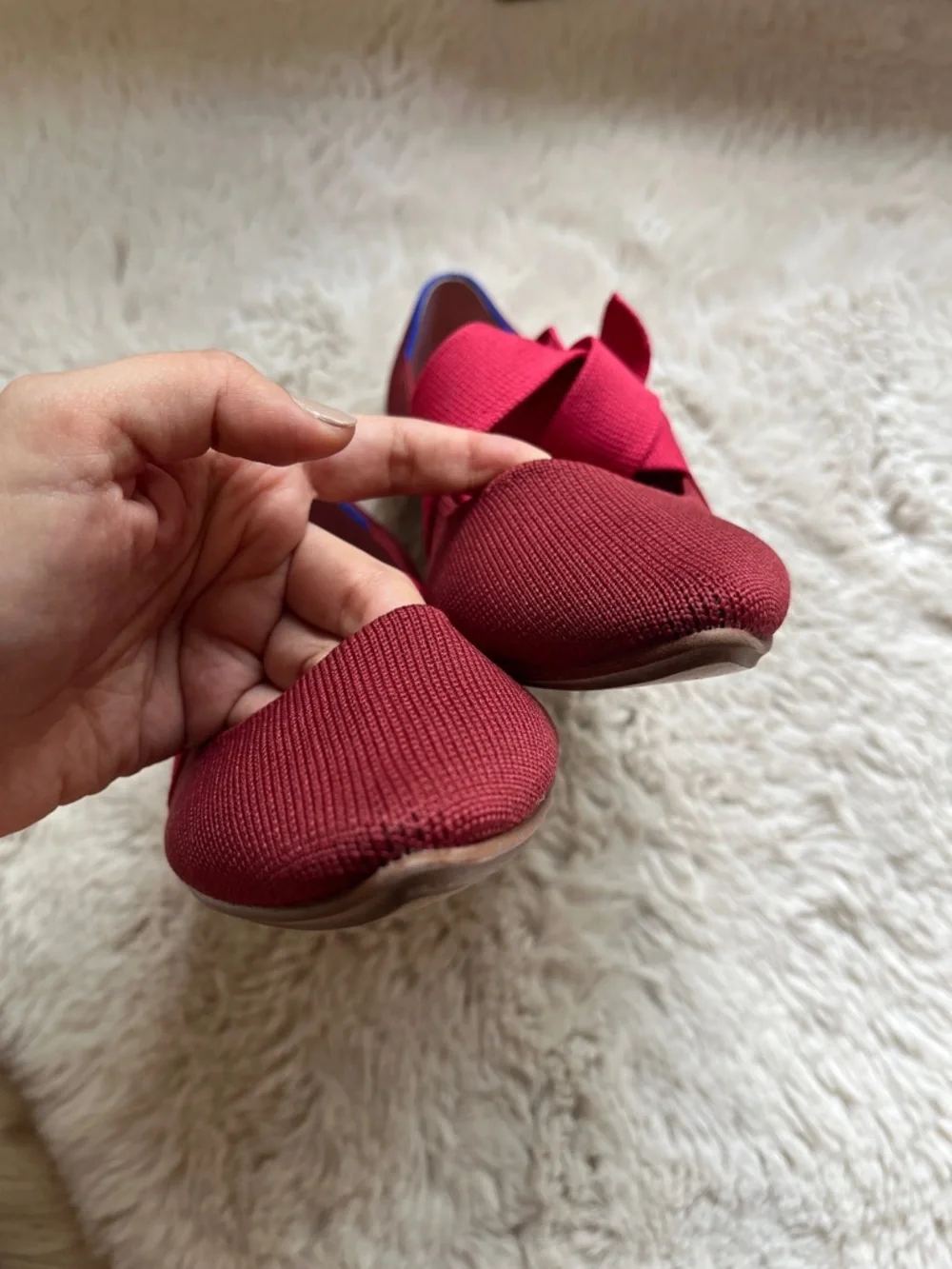 Rothys Cinnamon The Mary Jane Red Bow Point Flats Maroon Ribbon Tie Loafer 8 - Picture 7 of 14